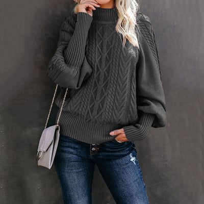 Damen Grobstrickpullover mit hohen Kragen und voluminösen Ärmeln
