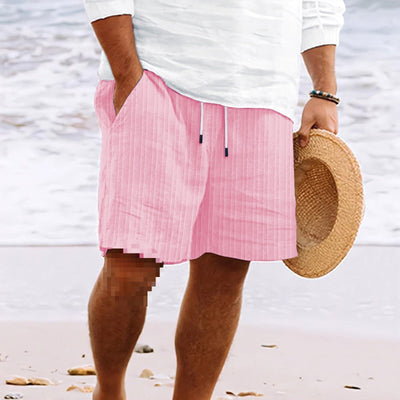 Shorts Herren natürliche Textur Baumwollmix mit Taschen Kordelzug