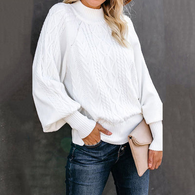 Damen Grobstrickpullover mit hohen Kragen und voluminösen Ärmeln