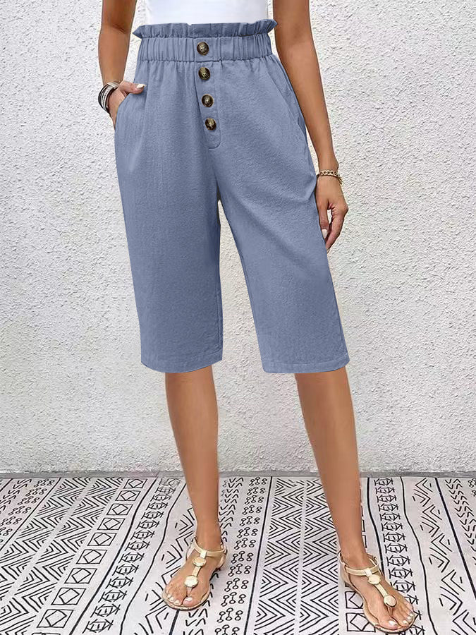 Damen Bermuda Shorts - Relaxed Fit - Elastische Taille - Knopfleiste - Leichtes Material