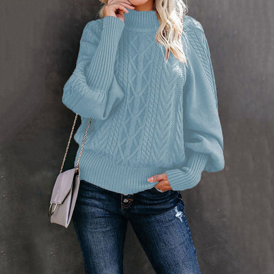 Damen Grobstrickpullover mit hohen Kragen und voluminösen Ärmeln