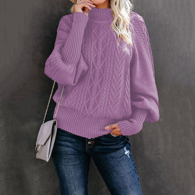 Damen Grobstrickpullover mit hohen Kragen und voluminösen Ärmeln