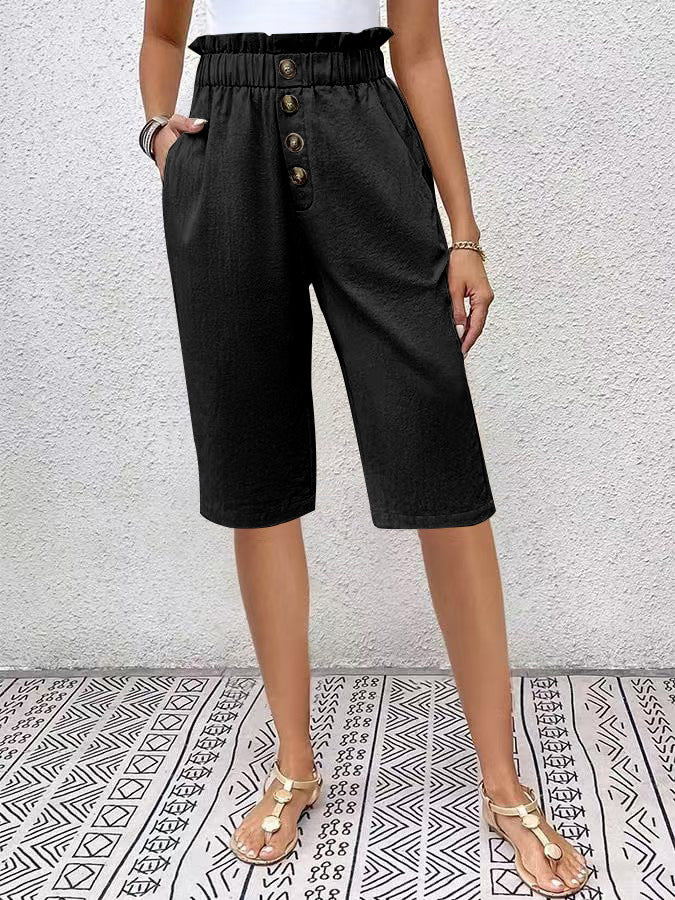 Damen Bermuda Shorts - Relaxed Fit - Elastische Taille - Knopfleiste - Leichtes Material