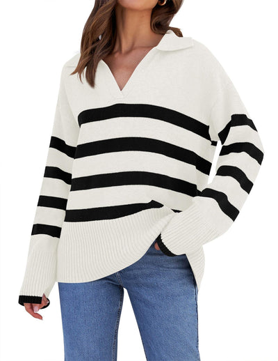 Gestreifter Strickpullover mit Kragen für Damen | Perfekt für alle Jahreszeiten