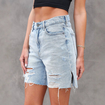 Damen Denim Shorts - Relaxed Fit - Distressed - Bermuda Länge