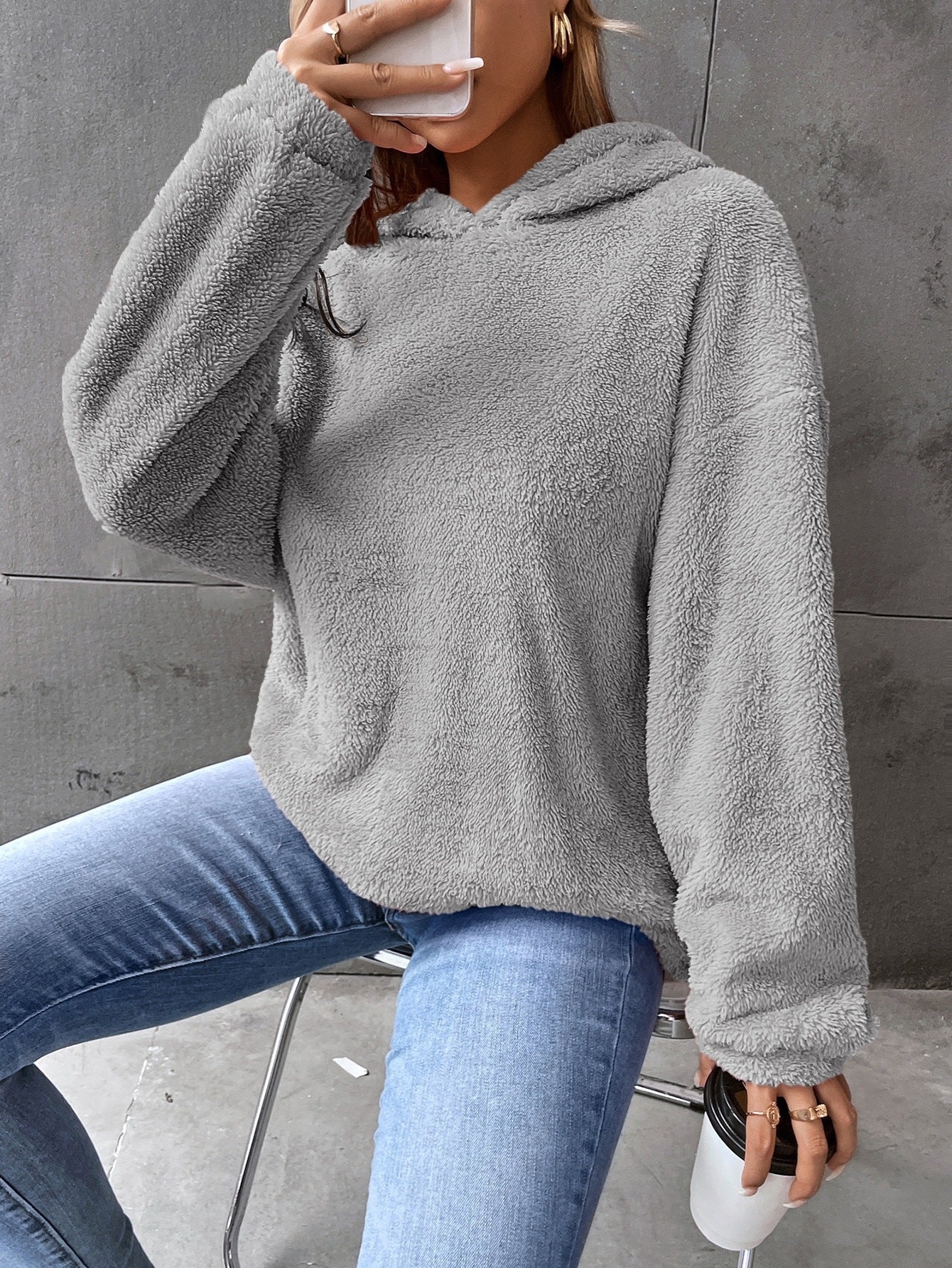 Damen Kapuzenpullover - Fleece Pullover - Kurzes Modell - Bequeme Passform - Lange Ärmel