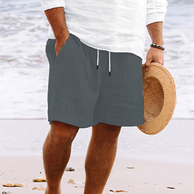 Shorts Herren natürliche Textur Baumwollmix mit Taschen Kordelzug