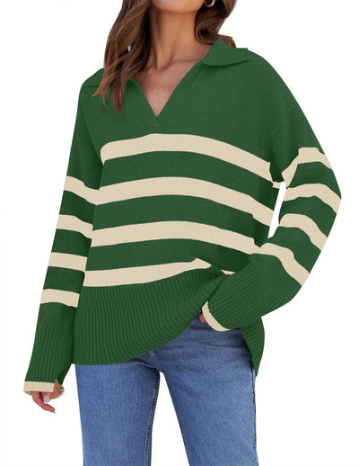 Gestreifter Strickpullover mit Kragen für Damen | Perfekt für alle Jahreszeiten
