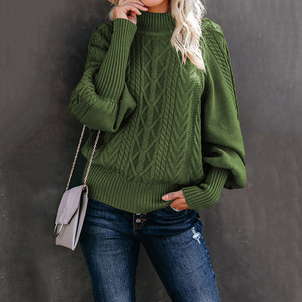 Damen Grobstrickpullover mit hohen Kragen und voluminösen Ärmeln