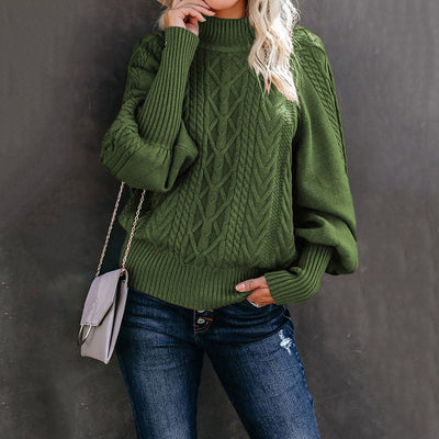Damen Grobstrickpullover mit hohen Kragen und voluminösen Ärmeln