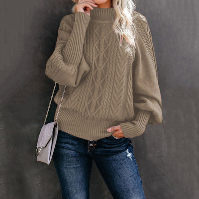 Damen Grobstrickpullover mit hohen Kragen und voluminösen Ärmeln