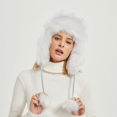 Damen Flauschige Wintermütze mit tierischen Ohren und voluminösem Design