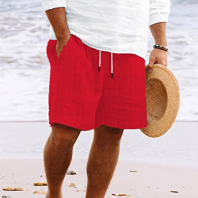 Shorts Herren natürliche Textur Baumwollmix mit Taschen Kordelzug