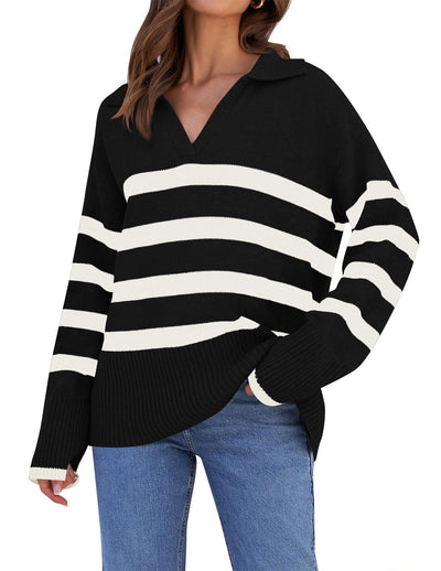Gestreifter Strickpullover mit Kragen für Damen | Perfekt für alle Jahreszeiten