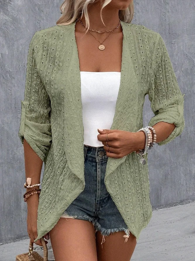 Boho Cardigan Damen Häkelstrick offen geschnitten leichtes Layering
