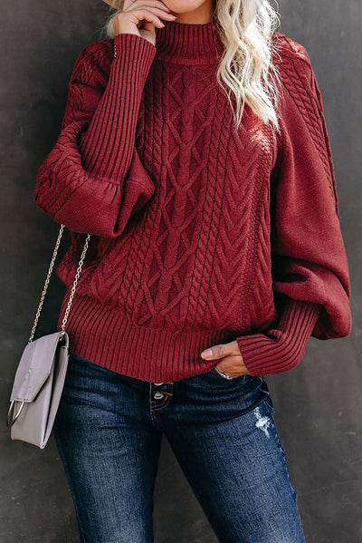 Damen Grobstrickpullover mit hohen Kragen und voluminösen Ärmeln