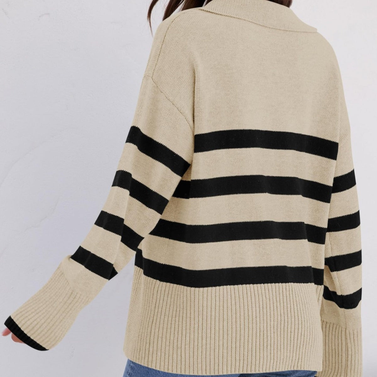 Gestreifter Strickpullover mit Kragen für Damen | Perfekt für alle Jahreszeiten