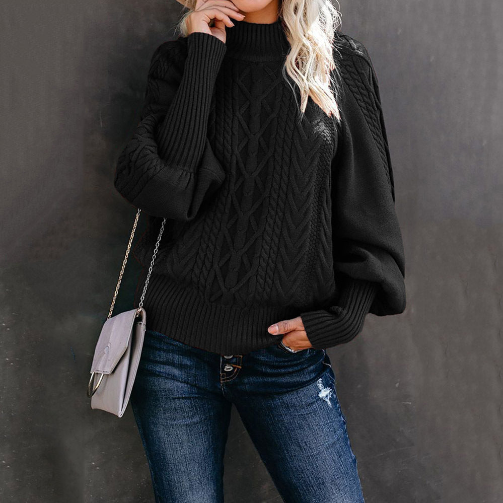 Damen Grobstrickpullover mit hohen Kragen und voluminösen Ärmeln