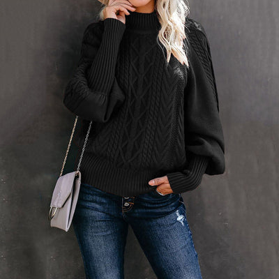 Damen Grobstrickpullover mit hohen Kragen und voluminösen Ärmeln
