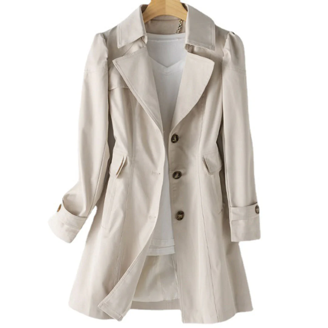 Damen Trenchcoat mit Knöpfen - Mid-Season-Mantel mit Kragen