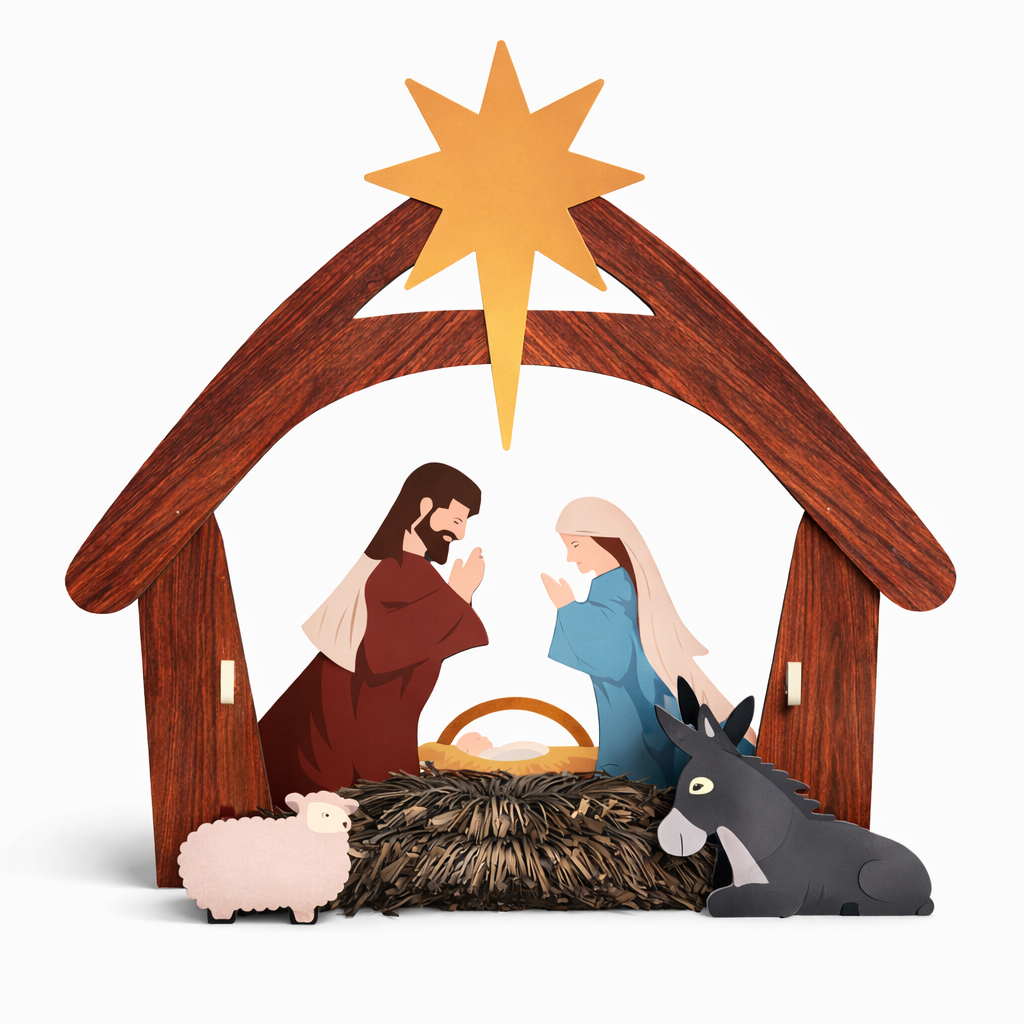 Multi Color Outdoor Nativity Scene Silhouette Display for outdoor use with classic nativity scene shape