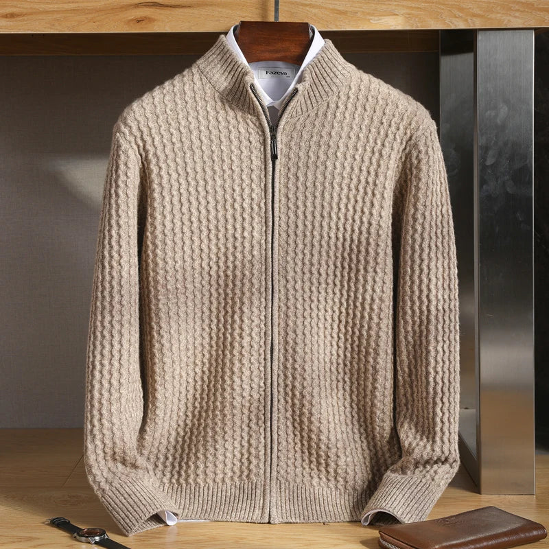 Merino Strickjacke mit strukturiertem Reißverschluss für Männer