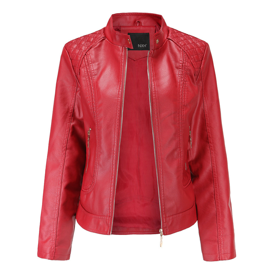 PU Lederjacke mit Stehkragen für Frauen
