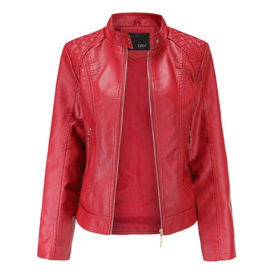PU Lederjacke mit Stehkragen für Frauen