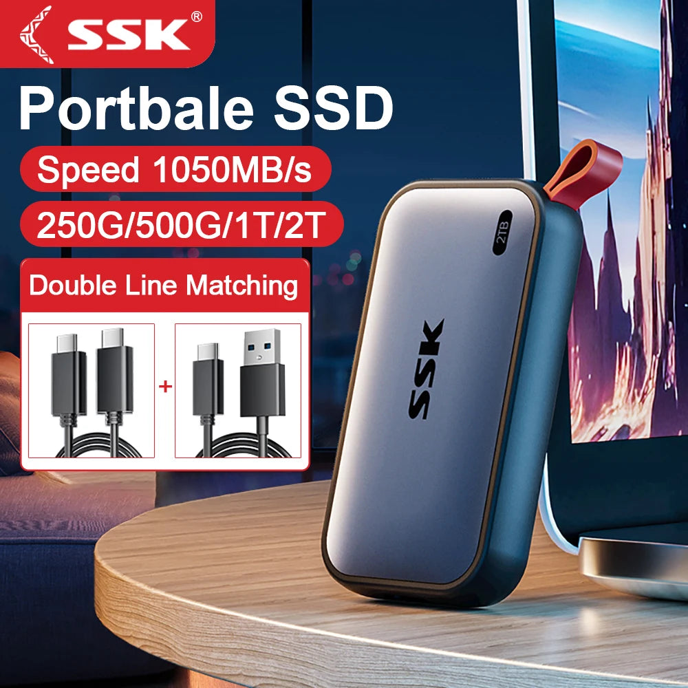 SSK Portable externe SSD 2TB, USB 3.2 Gen2 Typ-C (1050MB/s, für MacBook & Laptop)