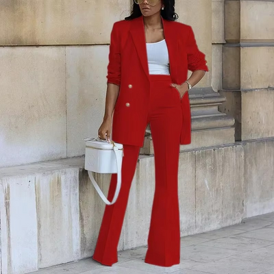 Eleganter Damenblazer mit Knopfverschluss und Schlaghose - Zweiteiliges Set für jede Jahreszeit