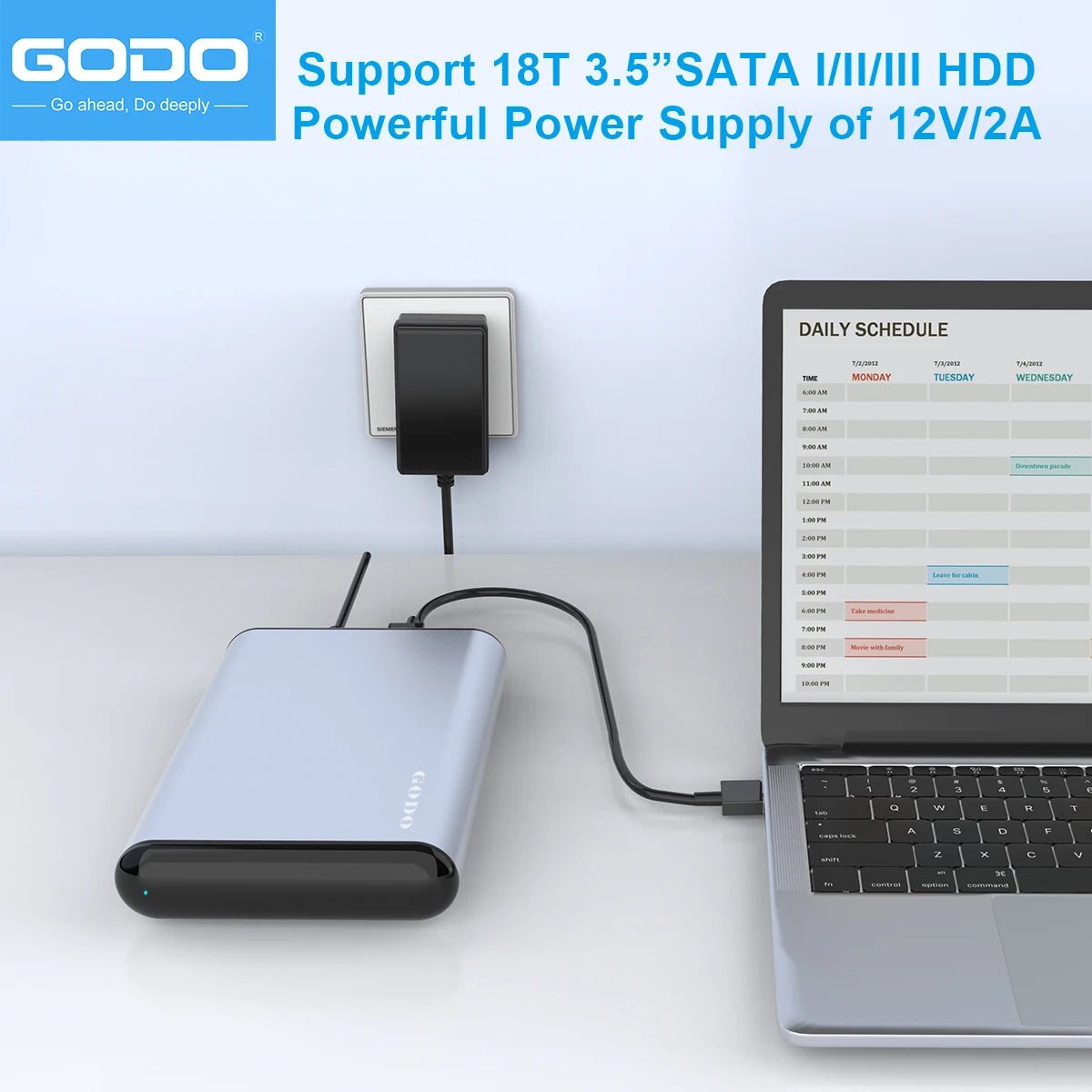GODO USB 3.0 aluminiumkabinett för externa hårddiskar (upp till 18 TB, 2,5"/3,5" SATA HDD/SSD)