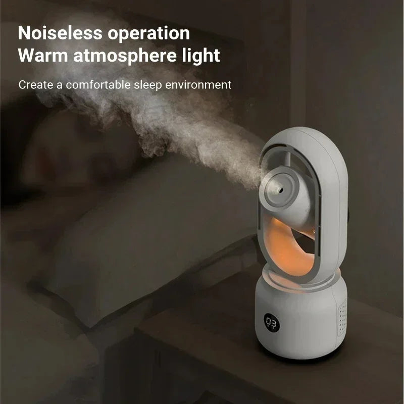 Bladeless Ventilator mit Nachtlicht & Sprühfunktion – Leise & Tragbar für Schlafzimmer & Büro