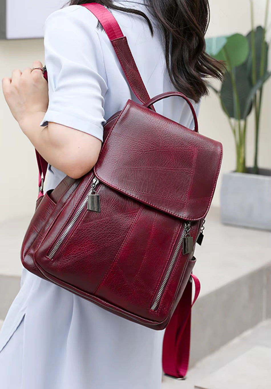 Stylischer Damen-Rucksack aus PU Leder | Diebstahlsichere Tasche | Roswitha