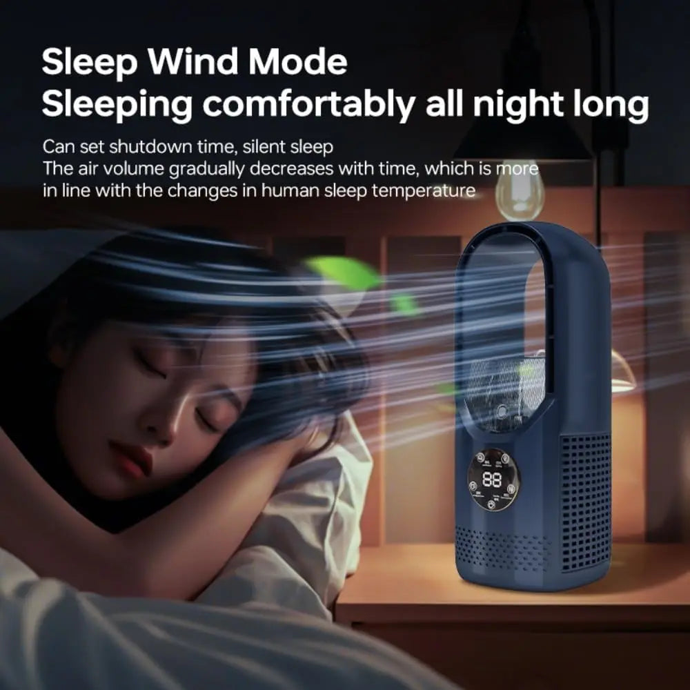 Bladeless Ventilator mit Luftbefeuchter & RGB-Licht – Leise & Kabellos für Zuhause & Reisen