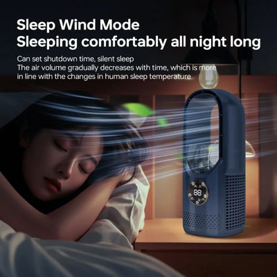 Bladeless Ventilator mit Luftbefeuchter & RGB-Licht – Leise & Kabellos für Zuhause & Reisen