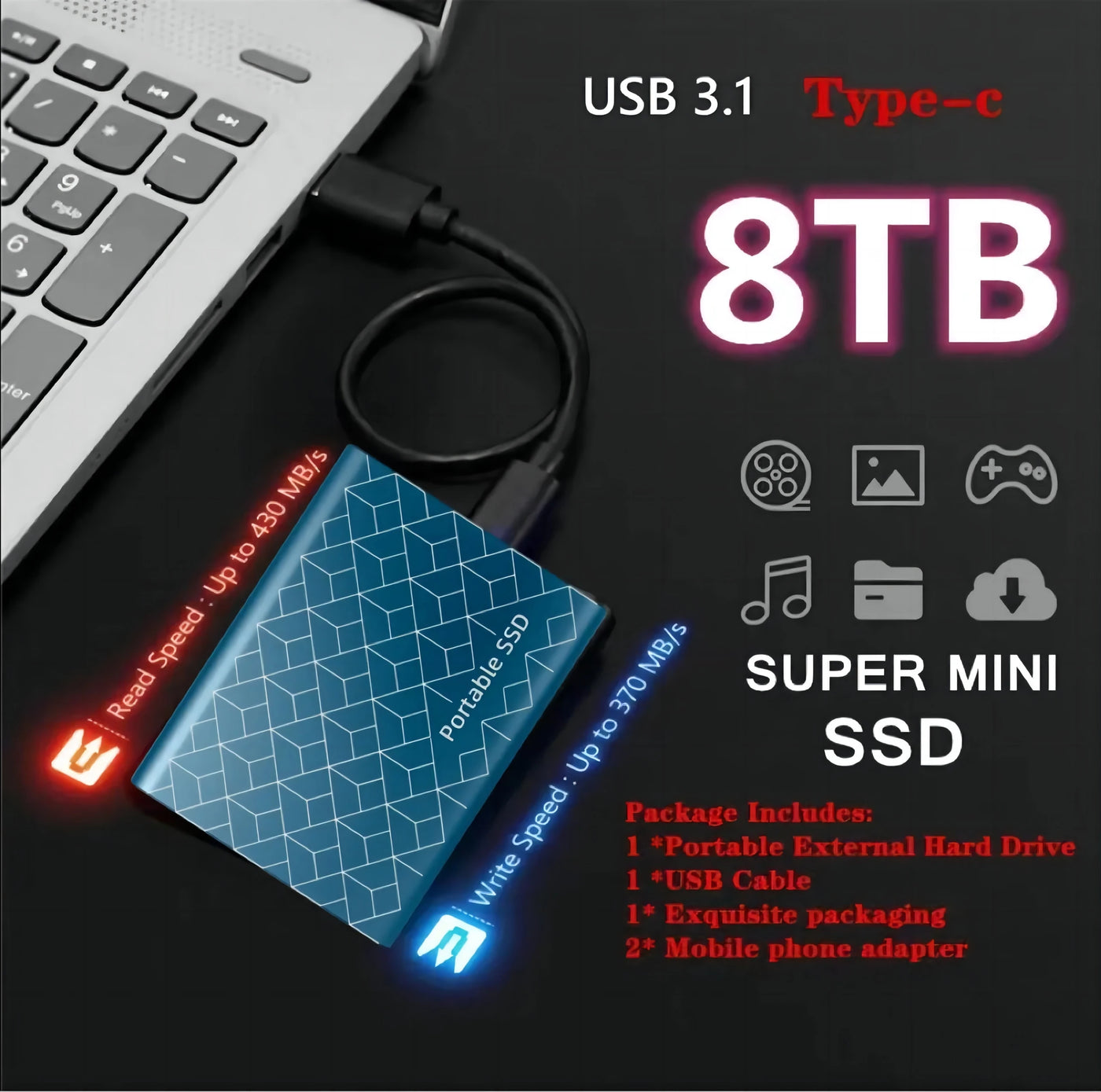 Disco duro externo portátil SSD M.2 de 1 TB/2 TB para Xiaomi, ordenadores de escritorio y MacBook (2026)