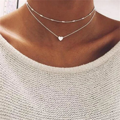 Lily | 3-lagiges Gold- und Silber-Halskettenset mit Herz- oder Kreuzanhänger