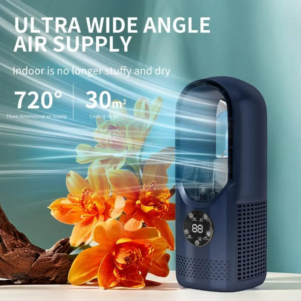 Bladeless Ventilator mit Luftbefeuchter & RGB-Licht – Leise & Kabellos für Zuhause & Reisen