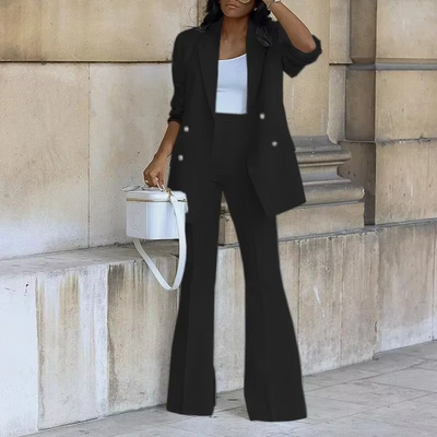 Eleganter Damenblazer mit Knopfverschluss und Schlaghose - Zweiteiliges Set für jede Jahreszeit