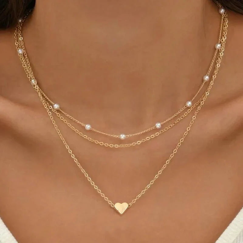 Lily | 3-lagiges Gold- und Silber-Halskettenset mit Herz- oder Kreuzanhänger