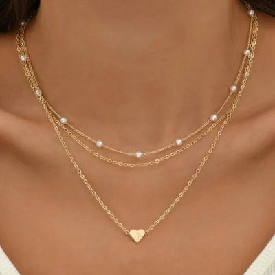 Lily | 3-lagiges Gold- und Silber-Halskettenset mit Herz- oder Kreuzanhänger