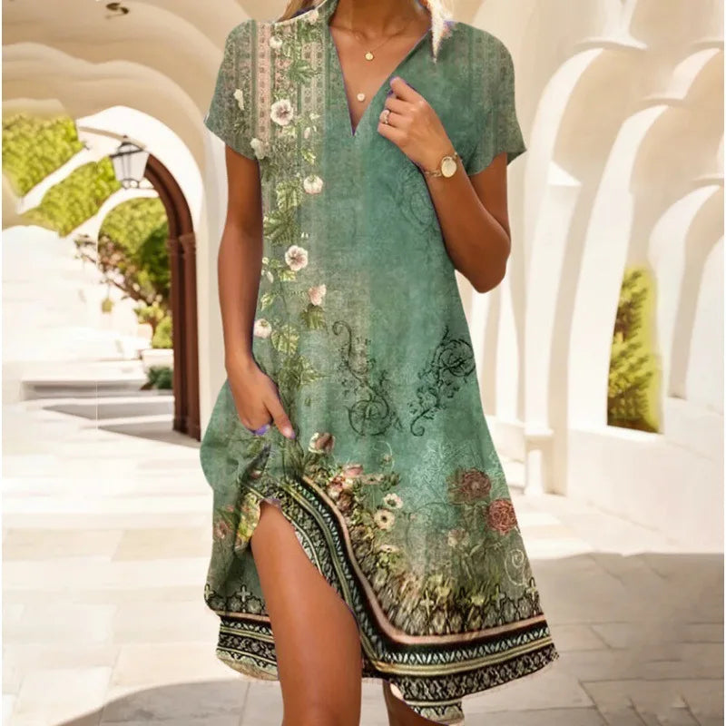 Carla | Elegantes Blumenkleid mit V-Ausschnitt und Knöpfen