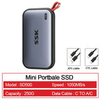 SSK Portable externe SSD 2TB, USB 3.2 Gen2 Typ-C (1050MB/s, für MacBook & Laptop)