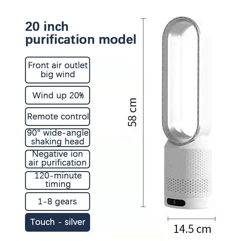 3-in-1 Bladeless Tower Ventilator – Sicher, Leise & Stylisch mit 8 Windstufen & Fernbedienung