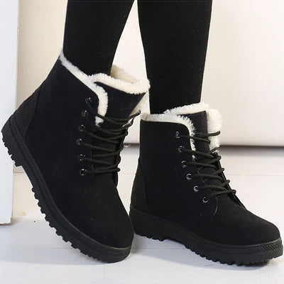 Mit Fleece gefütterte Damen-Winterstiefel – Warme Stiefeletten mit Schnürverschluss