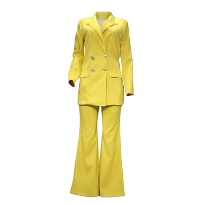 Eleganter Damenblazer mit Knopfverschluss und Schlaghose - Zweiteiliges Set für jede Jahreszeit