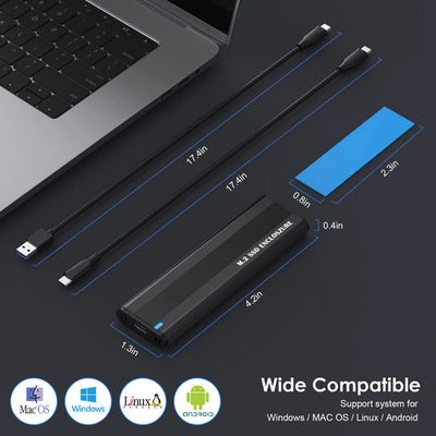 M.2 NVMe SSD-kabinett Dual Protocol 10Gbps Verktygsfritt externt kabinett (2230-2280)