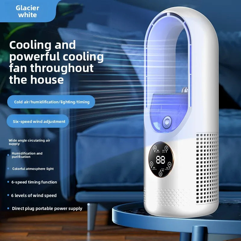 Bladeless Ventilator mit Luftbefeuchter & RGB-Licht – Leise & Kabellos für Zuhause & Reisen