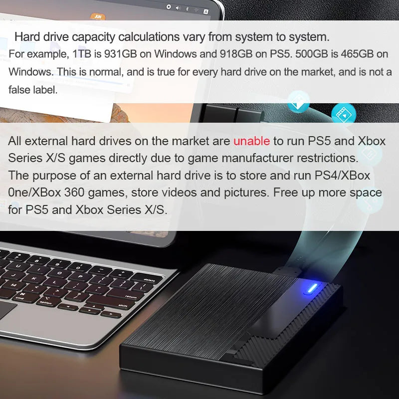 Bärbar extern hårddisk 1TB, USB 3.0/USB-C lagringsutvidgning för PC, Mac och gaming