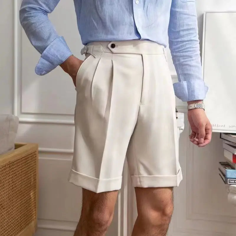 Maßgeschneiderte Shorts für Männer - 100% soft-touch-stoff - plissierte Vorderseite - Saum mit Bündchen - knielange Passform